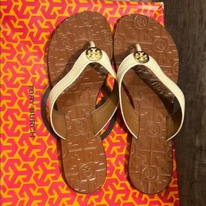 Tory Burch White Flip Flops